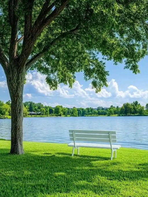The image features a serene park scene with a white bench situated under a large tree, offering a peaceful spot to relax and enjoy nature. In the background, there's a body of water that adds to the tranquility of the setting. The photo is captioned "Good afternoon It'S Taco Tuesday! While you're deciding which taco to eat, @River4fun is out here building loyalty programs, expanding satUSD cross-chain & letting the community stack River Points just for showing up." This post seems to be promoting a local event or gathering at the park.