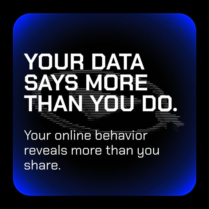 A dark blue graphic with a stylized eye illustration and bold white text reading 'YOUR DATA SAYS MORE THAN YOU DO. Your online behavior reveals more than you share.'