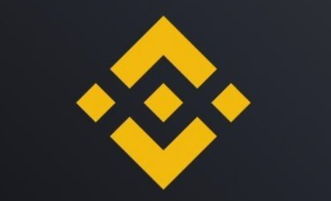 The Binance logo, a yellow geometric diamond design on a dark blue background.