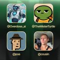 The image displays four social media profile icons arranged in a 2x2 grid, corresponding to the shoutouts given to @Overdose_AI, @TheMisterTurtle, @poe_real69, and @cousincrypt0. The usernames are clearly visible beneath each avatar, matching the four accounts highlighted in the accompanying post.