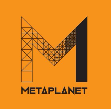 A logo for 'Metaplanet' featuring a stylized letter 'M' with a geometric triangle pattern on an orange background.