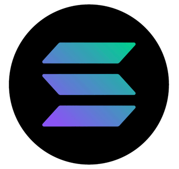 The image shows the Solana logo—a stylized three-bar emblem in a purple-to-green gradient—set against a black circular background, representing the cryptocurrency network whose staking rewards contributed to the company's reported $2.5 million in Q2 2026 revenue.