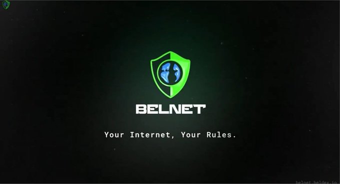 A dark logo screen for 'BELNET' featuring a green shield with a globe icon and the tagline 'Your Internet, Your Rules.'