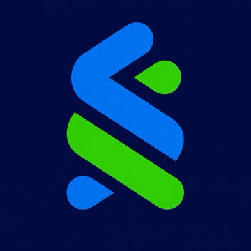 The image features the Standard Chartered logo, the blue and green stylized "S" emblem, which relates to the post announcing the bank's pioneering role as the first to distribute Hong Kong's regulated HKDAP stablecoin to institutional clients.