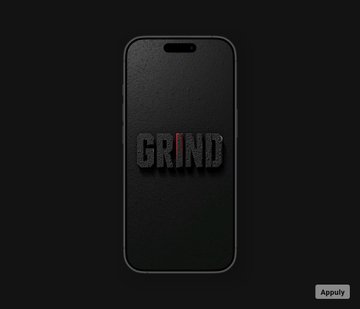 A black smartphone displays the word "GRIND" in bold textured lettering on a dark screen, reinforcing the post's motivational theme of hard work and persistence. The minimal, sleek design emphasizes a focused, no-nonsense aesthetic that aligns with the gritty determination conveyed by the single word.