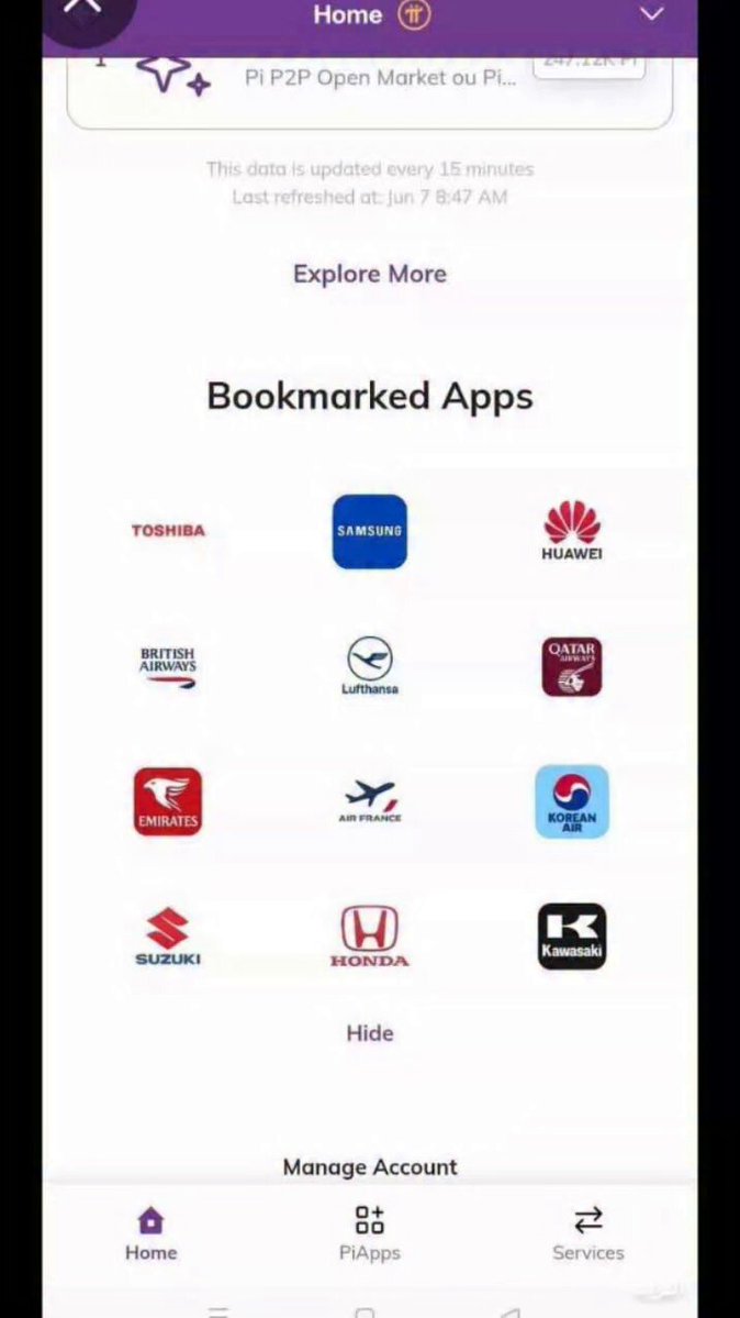 The image shows a cell phone screen with an app icon displayed that says "Bookmarked Apps" at the top of the screen. The app icons include logos for various companies such as Samsung, Huawei, and Toshiba. The text on the screen indicates that the user can explore more apps or manage their account settings.