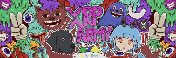 Colorful artwork featuring anime-style characters with peace signs and various creatures, with text 'VIRD ARMY' and 'So it Begins' on a graffiti-like background.