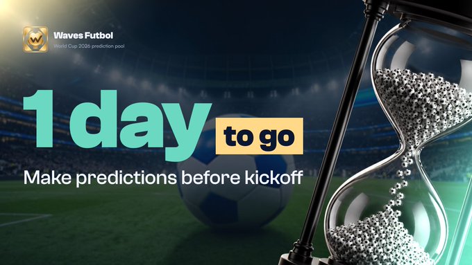 The image features a soccer ball with a glass hourglass filled with sand placed over it. The text "1 day to go" is written above the hourglass, indicating that today is the start of a soccer match. Below the hourglass, there are some numbers and words related to soccer predictions and leaderboards.