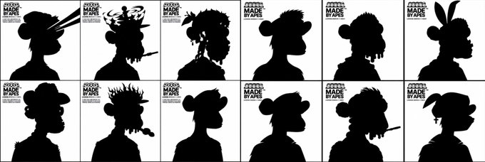 A promotional image showing 12 silhouetted character designs labeled 'GOOD MADE BY APE' in a 2x6 grid arrangement.