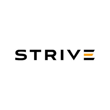 The image displays the "STRIVE" logo in bold black lettering with an orange accent on the "E," serving as the company branding for Strive, the asset management firm that recently expanded its Bitcoin holdings to 20,246 BTC following a $5 million purchase.