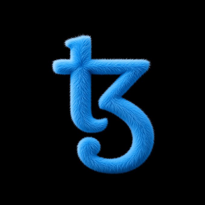 A blue fuzzy furry stylized letter or symbol resembling a cursive 't3' on a black background.
