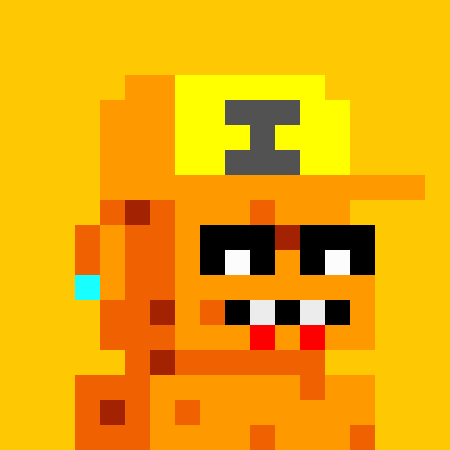 A pixel art image featuring an orange character with a yellow cap displaying the Roman numeral 'II', set against a bright yellow background.