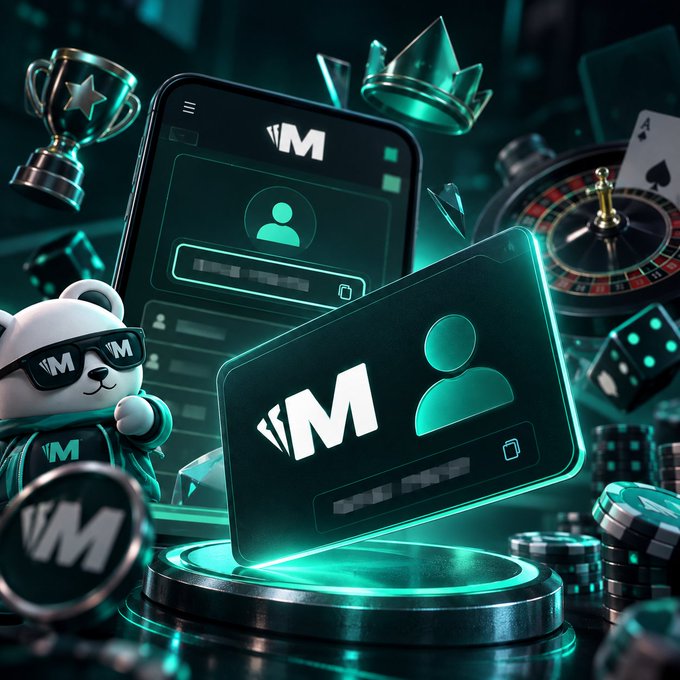 A 3D-rendered promotional graphic featuring glowing teal 'TMF' branded digital cards and membership icons, surrounded by a trophy, crown, dice, roulette wheel, and a bear mascot wearing TMF sunglasses.