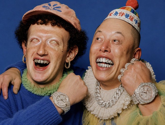 The image features two people wearing elaborate, flashy costumes with grillz and large diamond watches, styled in a humorous hip-hop aesthetic. There is no visible text or connection to the "jup.ag/tokens/96MJvUe" link in the image itself.