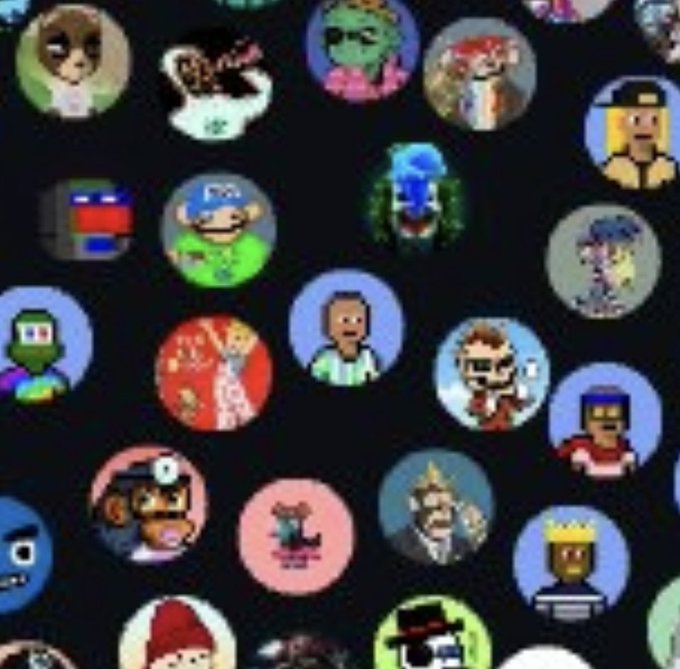 A blurry image showing a grid of various circular cartoon profile pictures or avatars on a dark background.