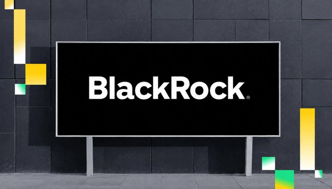 The image features a billboard with the words "BlackRock" written in white letters, positioned against a black wall. The text also includes the phrases "The U.S. spot Bitcoin ETF market is starting to look much less competitive than people expected at launch." and "Focus on what is in the image and how it relates to the post".