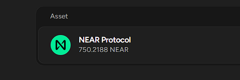 Digital wallet interface showing an asset of 'NEAR Protocol' with a balance of '750.2188 NEAR'.