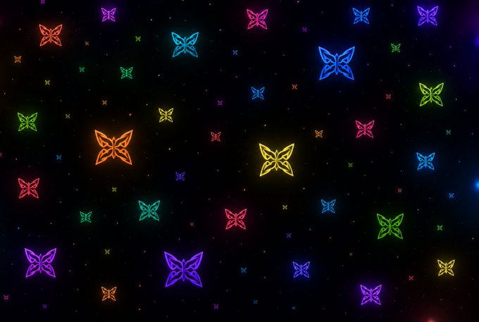A vibrant array of glowing, multicolored neon butterflies scattered across a dark, starry background symbolizes the smooth, often unnoticed flow of well-built infrastructure, much like how Quip Network aims to provide seamless connectivity that users only appreciate when it's missing.
