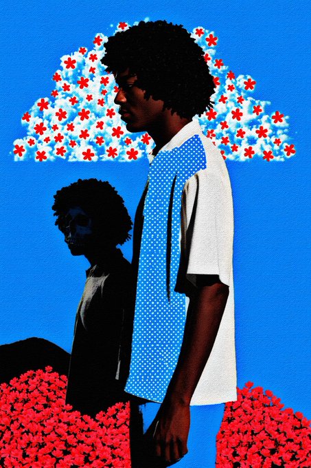 The image features a man with black hair wearing a blue tie, standing next to a large flower arrangement of red flowers against a blue background. The text "day 211" appears near the bottom right corner of the photo.