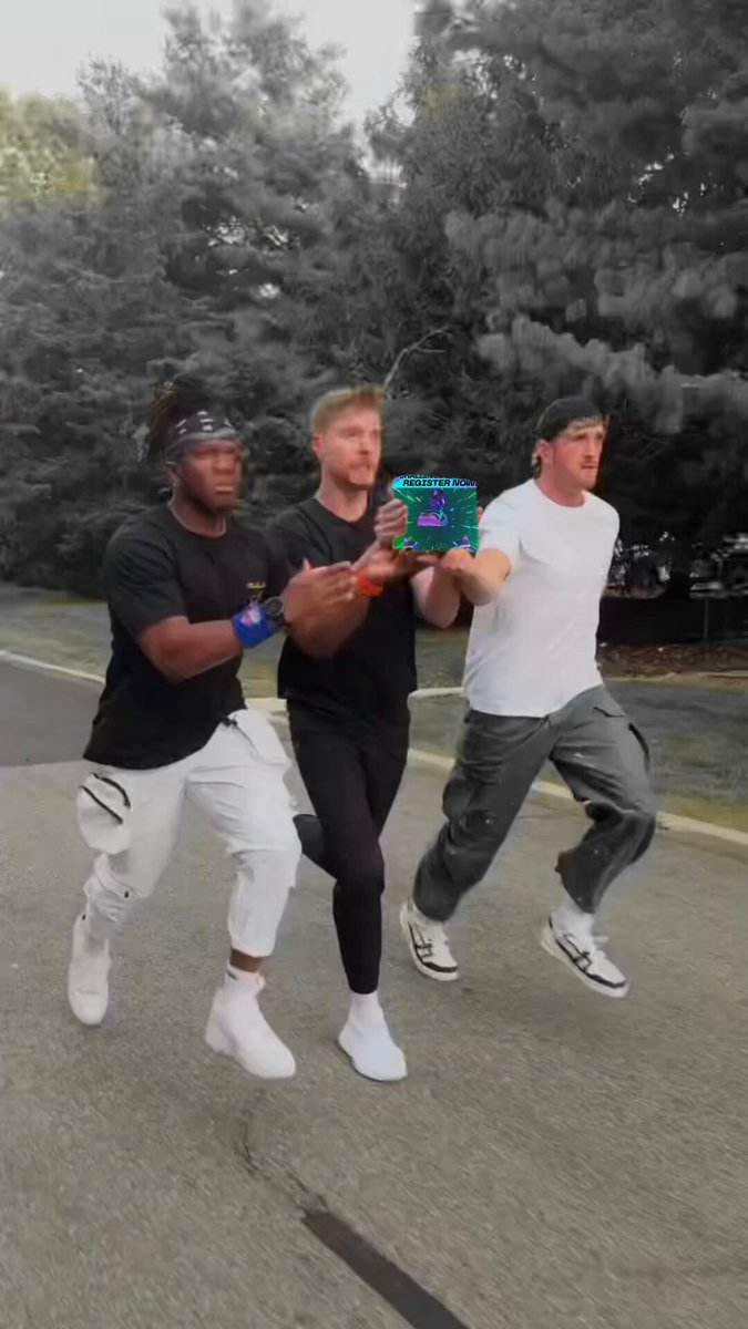 The image shows three men running down a street, each holding an object - one man has a green box, another has a blue box, and the third has a white box. The scene appears to be from a challenge or game where participants are required to carry their chosen objects while running.