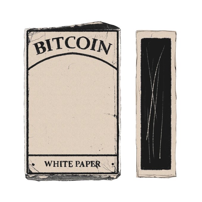 An illustrated image showing a white cover labeled 'BITCOIN' above 'WHITE PAPER' next to its spine.