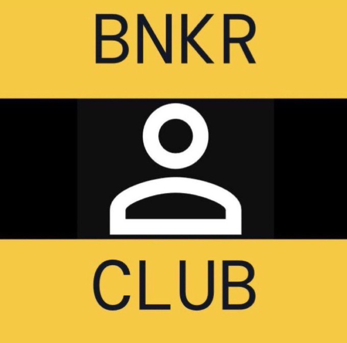 The BNKR Club logo featuring a white user icon on a black band against a yellow background with "BNKR" and "CLUB" text.