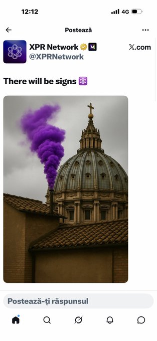 The image shows a purple smoke bomb being released from atop a building, with the text "There will be signs @XPRNetwork". This suggests that there might be some sort of event or gathering taking place at the location where the smoke bomb was launched. The image is posted on social media and has been tagged with the hashtag #Postazzaa.