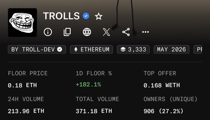 The image features an item with "trolls" displayed, possibly related to a cryptocurrency or online service. The surrounding text provides information about the value of this item and its current status within that specific context. While the exact subject matter cannot be determined from the provided details, it appears to either discuss or highlight something related to the word "trolls." In summary, the image does not directly connect to the post, as it is an unrelated piece of information.