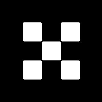 A black and white icon consisting of five white squares arranged in a symmetrical pattern, resembling the brand logo for Foursquare.