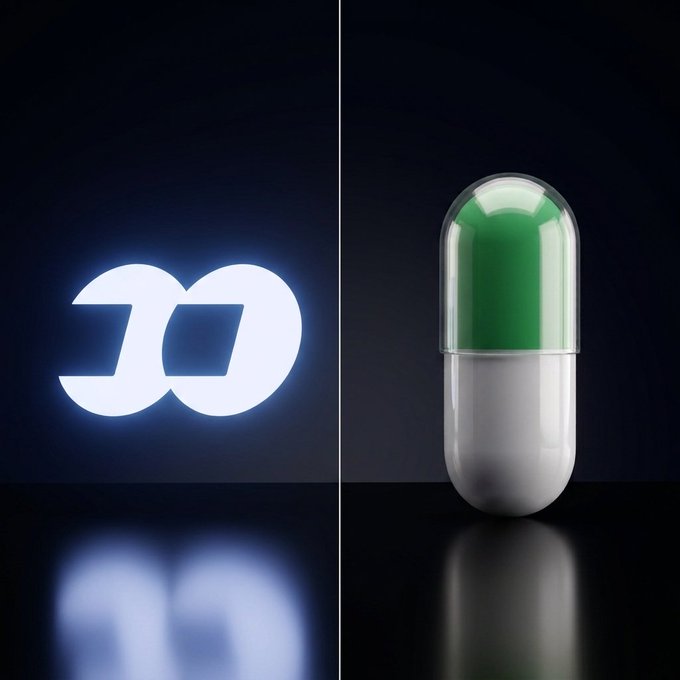 A split image featuring the illuminated "P" logo for Pump.fun on the left and a green-and-white pill capsule on the right, visually representing the post's comparison between two crypto trading platforms—Pump.fun and Fomo—as the user weighs which to actively trade on.