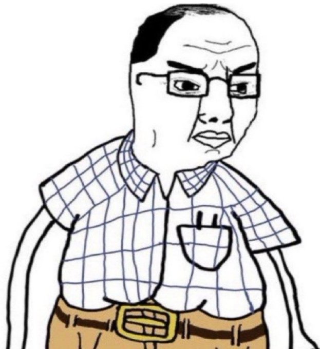A stern, bespectacled cartoon man in a plaid shirt stands with his hands behind his back, looking skeptical. His cautious expression fits the post’s discussion of weighing risk/reward and reassessing whether older cryptocurrencies remain safer investments.