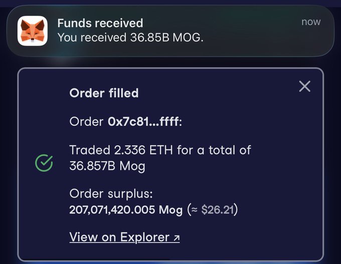 The image shows a screenshot of an email from a trading app, which has been received by a user named "now". The email contains information about a trade that was recently completed for $26.21. The message also includes details about the order, such as whether it is a fund transfer or a trade, and the total amount of funds received.