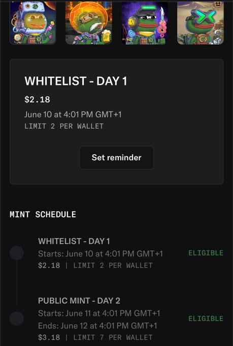 The image shows a screenshot of an app called "Whiteelist - Day 1" with instructions for setting up the app, which appears to be related to cryptocurrency exchanges or wallets such as @TrystanNFT. The screen also displays information about when the upcoming "Eligible for @trystanNFT" collection has started and what types of cryptocurrencies are listed (such as Mint). The text in the screenshot connects to the main post topic, suggesting that users may be able to access these new features for $18, which is likely the cost of signing up.