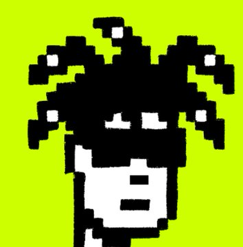 A pixel-art character with an afro hairstyle, likely a stylized NFT figure, is shown against a bright yellow-green background, visually accompanying the post's enthusiastic pitch about the growth and staking statistics of the Broker Punks NFT collection.