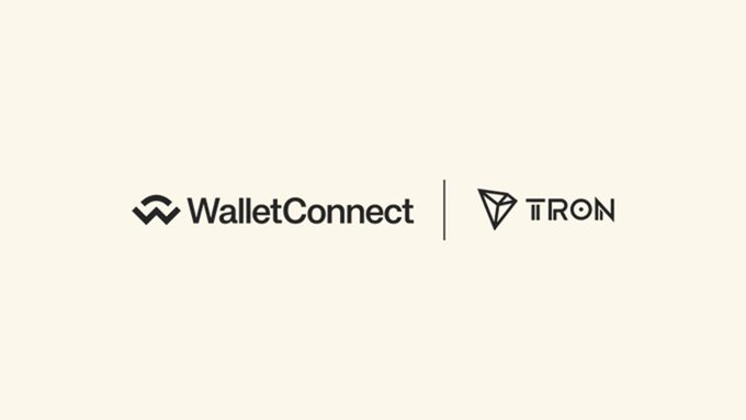 A simple graphic on a cream background showing the logos of WalletConnect and TRON separated by a vertical line, indicating a partnership.