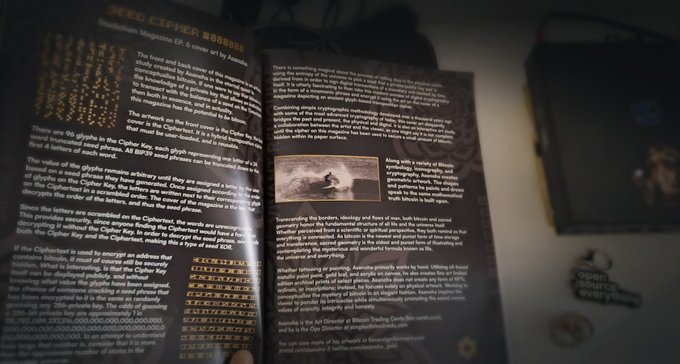 An open book displaying pages about the 'Sacred Cipher Scripts' written by Minecraf, featuring illustrations and text about ancient alphabets and cryptographic traditions.