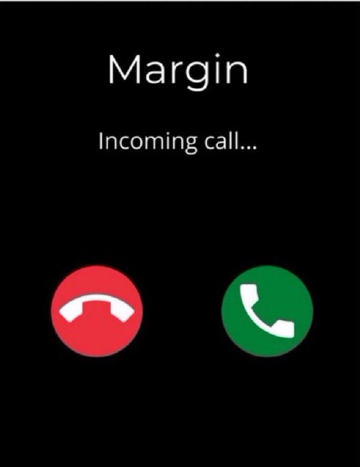 A smartphone screen displays an incoming call from "Margin" with the standard red decline and green accept buttons, visually playing on the post's "JAPAN ?" reference as if "Margin" were calling about a trade or financial position.