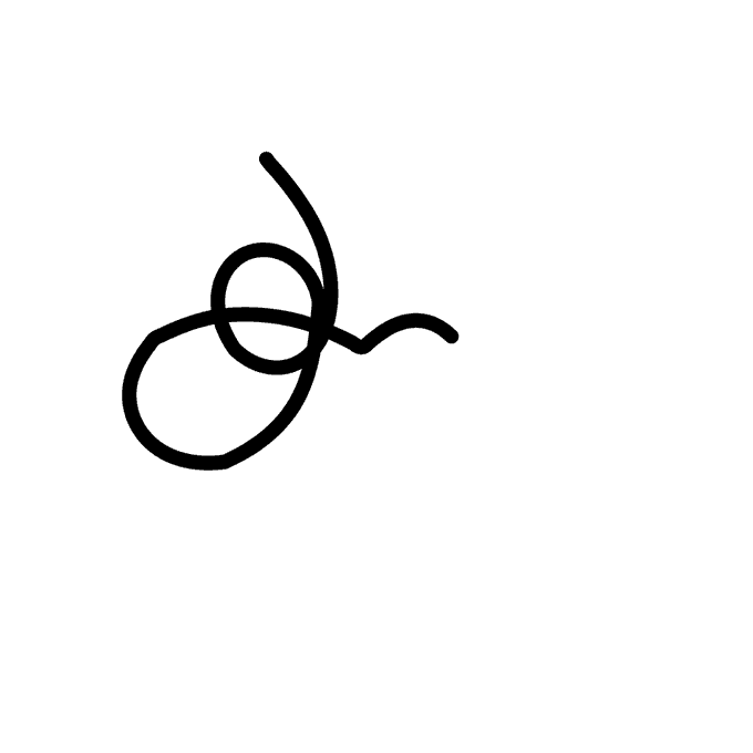 A simple black line drawing on a white background depicting an abstract, looping scribble or signature-like mark.