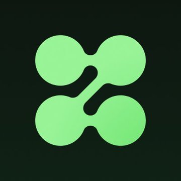 A minimalist mint-green logo sits centered on a very dark background, formed by four rounded lobes connected by diagonal and curved shapes.