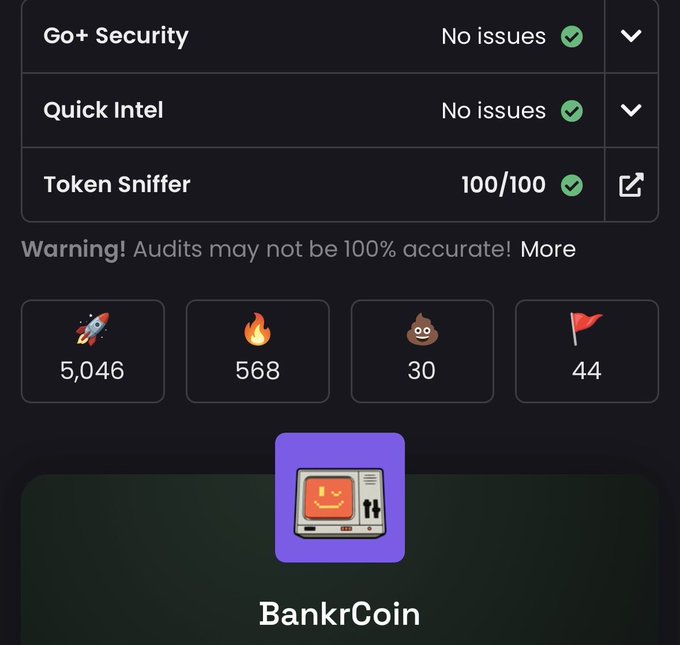 The image shows an app screen with a purple square containing a cartoon character, possibly a robot or a game character, that has a smiley face. The text at the bottom of the image reads "BankrCoin", which suggests that this is related to a cryptocurrency or digital currency platform. The post also mentions "bankrcoin" and "bankrcoins", indicating that it might be an advertisement for such a platform.