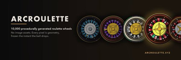 A promotional banner for 'ARCROULETTE' displaying '10,000 procedurally generated roulette wheels' alongside colorful examples of the procedurally generated wheels.
