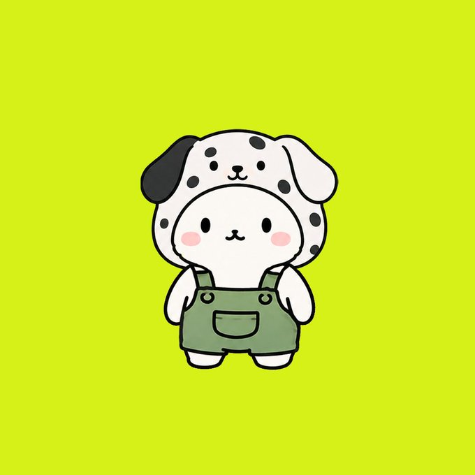 A white cartoon character wearing a Dalmatian dog hood and green overalls stands against a bright yellow-green background. The cute mascot likely represents one of the NFT characters from "The Globies" collection referenced in the post about the $GLOOB token and its connection to Robinhood.