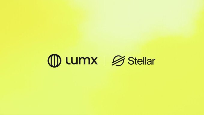 A bright yellow graphic displaying the logos for "lumx" and "Stellar" side by side.