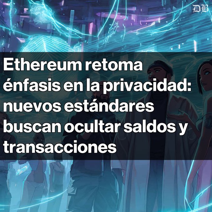 The image features a group of people standing together with text that reads "Ethereum prioriza la privacidad: nuevos estándares se implementan para ocultar saldos y transacciones". The focus on the people and their actions, along with the inclusion of the Ethereum logo in the image, suggests a connection to the Ethereum blockchain. This could be an advertisement or promotional material for Ethereum, highlighting its potential benefits related to privacy and security.