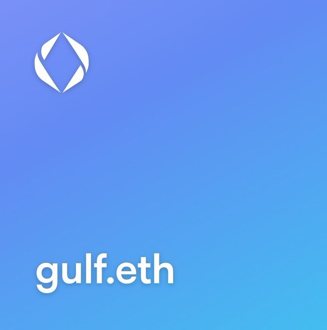 A blue gradient background displays a white Ethereum-style logo with the text "gulf.eth" at the bottom.