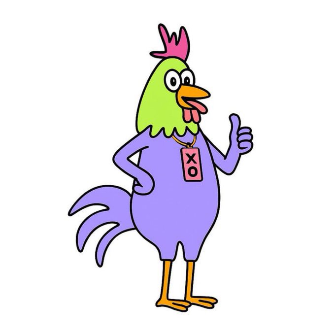 A cartoon rooster wearing a tag labeled "XO" gives a thumbs-up, visually echoing the post's pitch that on XO (XO Market), users can move beyond simply trading outcomes to creating and shaping prediction markets themselves.