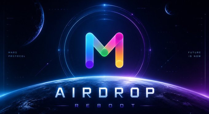 The image features a large, colorful logo for Airdrop Reboot that includes a planet with Earth in the background. The logo has the letters "Airdrop" written in a rainbow color scheme, surrounded by stars and planets. Below the logo is text that reads "Airdrop Reboot", indicating the purpose of this project or service.