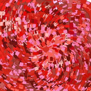 An abstract digital artwork with a swirling vortex pattern in red, pink, and dark tones.