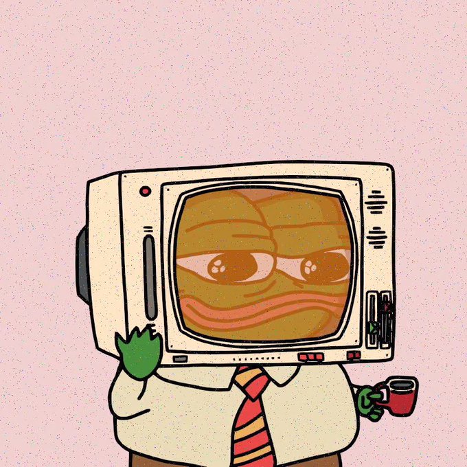A cartoon illustration of a character with a vintage computer monitor for a head, displaying an angry face on the screen, wearing a white shirt and red-and-yellow striped tie, and holding a red coffee mug.