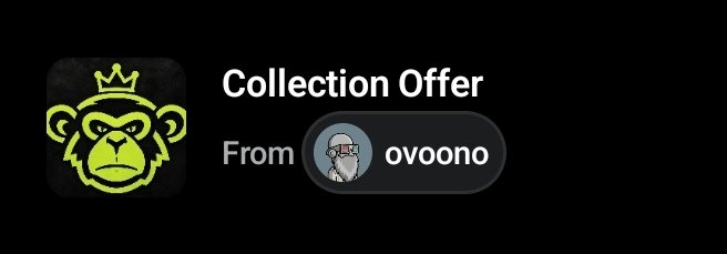 A digital "Collection Offer" notification from user "ovoono," featuring a green crowned monkey logo from TheSuitedApes NFT collection, accompanies a post where the user sent a WETH offer to purchase another Suited Ape NFT.
